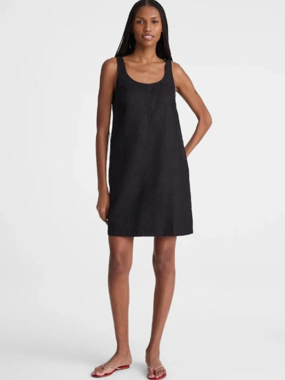 Madewell Scoopneck Linen Shift Dress M NWT Black Dress OA351 Coastal Resort Prep